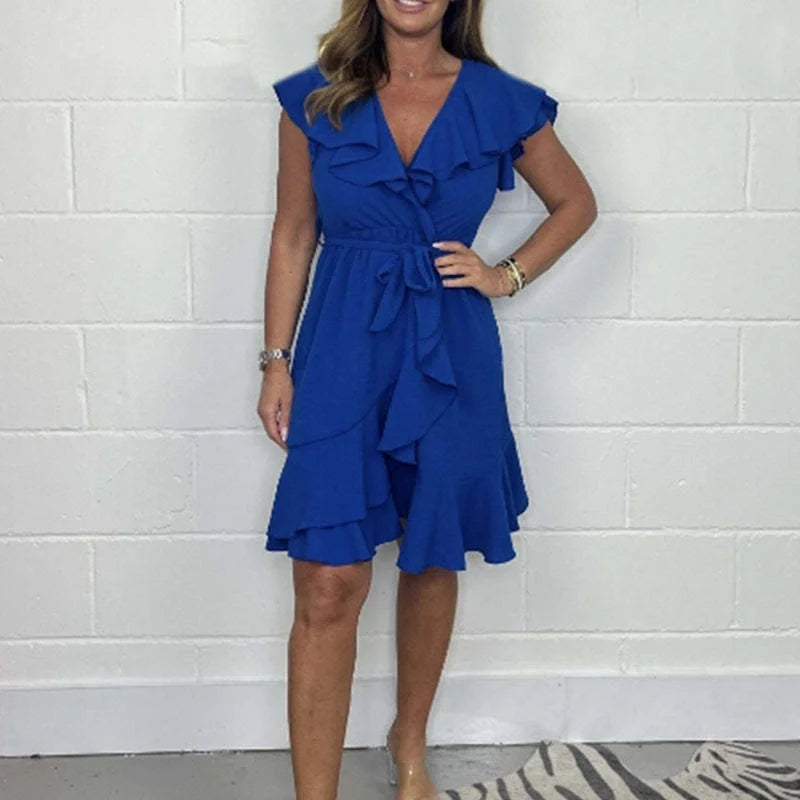 ❤️2025 New Products❤️Women's Elegant Waist Tie V-Neck Ruffle Dress