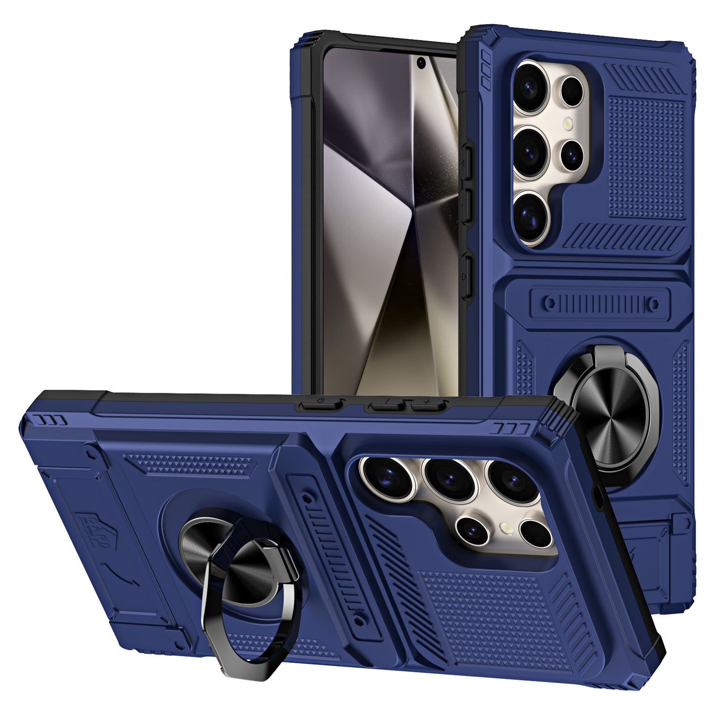 Magnetic Shockproof Phone Case with Ring Stand & Sliding Hidden Card Holder For Samsung S23/24/25 Series