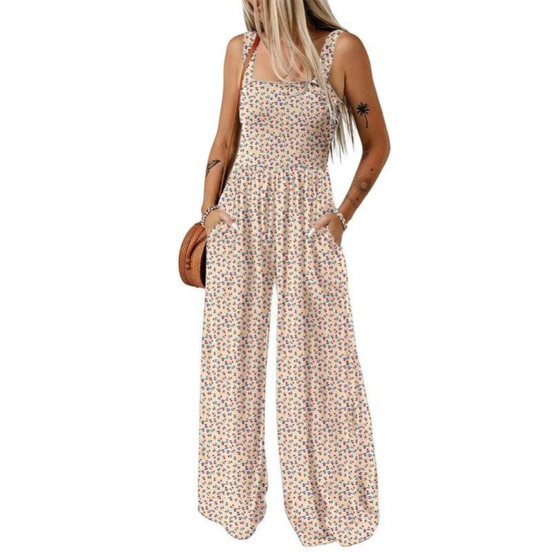 Breezy Wide-Leg Jumpsuit with Square Neckline & Bold Prints
