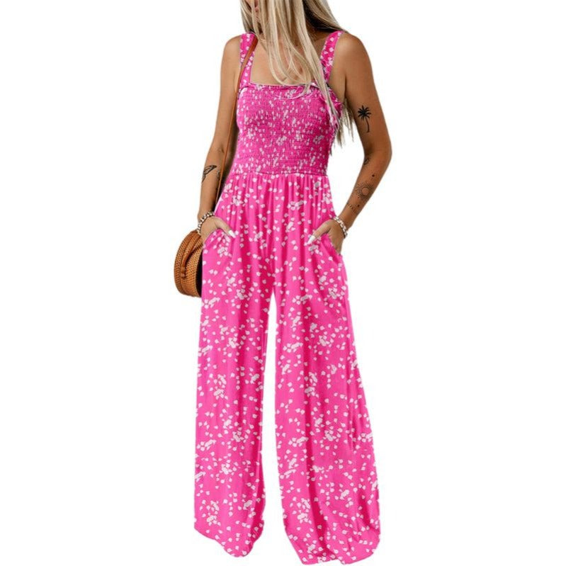Breezy Wide-Leg Jumpsuit with Square Neckline & Bold Prints