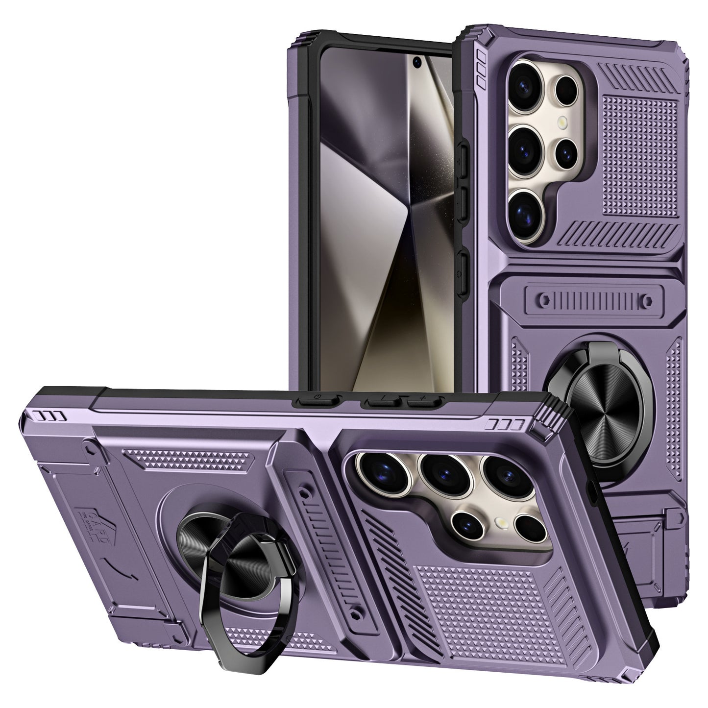 Magnetic Shockproof Phone Case with Ring Stand & Sliding Hidden Card Holder For Samsung S23/24/25 Series