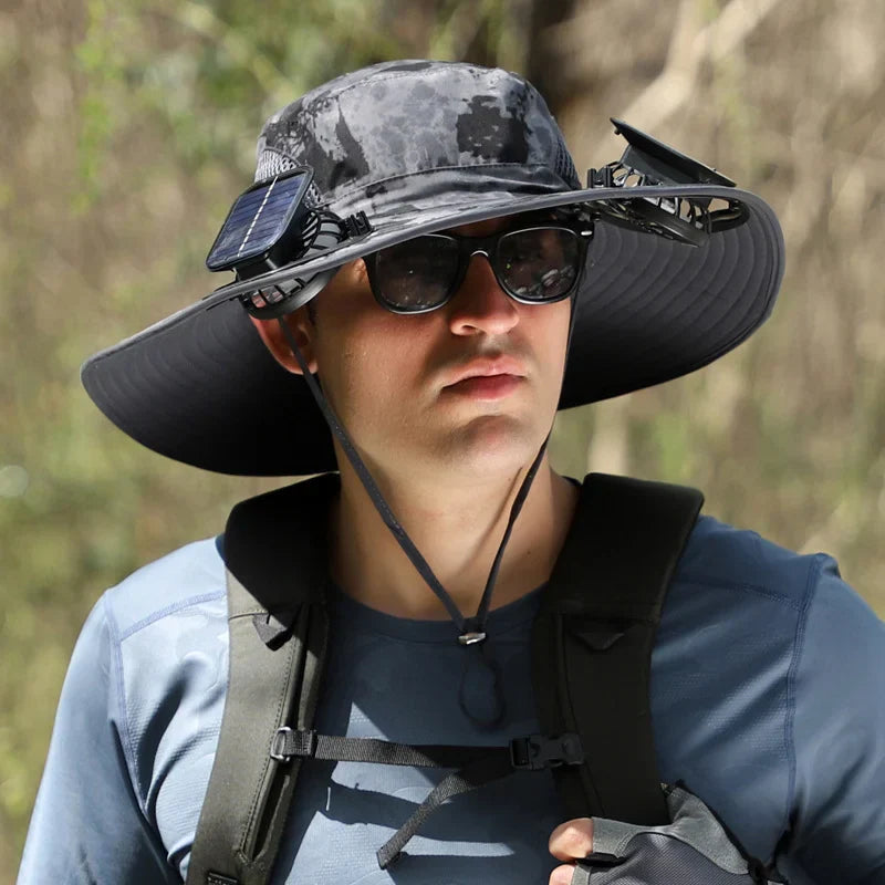 🔥Father's Day Sale 49% OFF - Wide Brim Solar Fan Outdoor Fishing Hat-Solar & USB Charging
