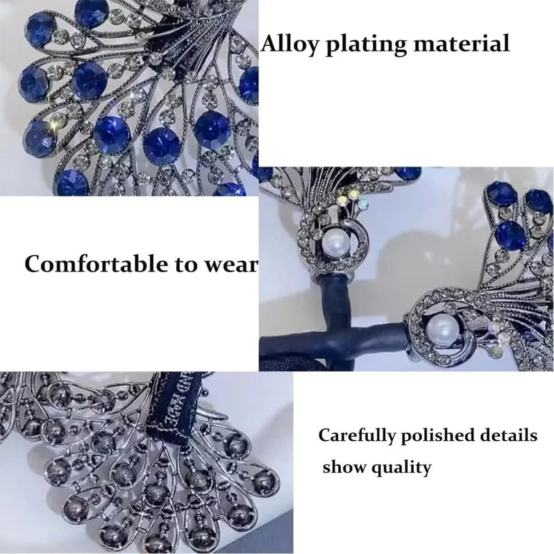 Crystal Leaf Hair Clip|Vintage-Inspired Rhinestone Ponytail Holder