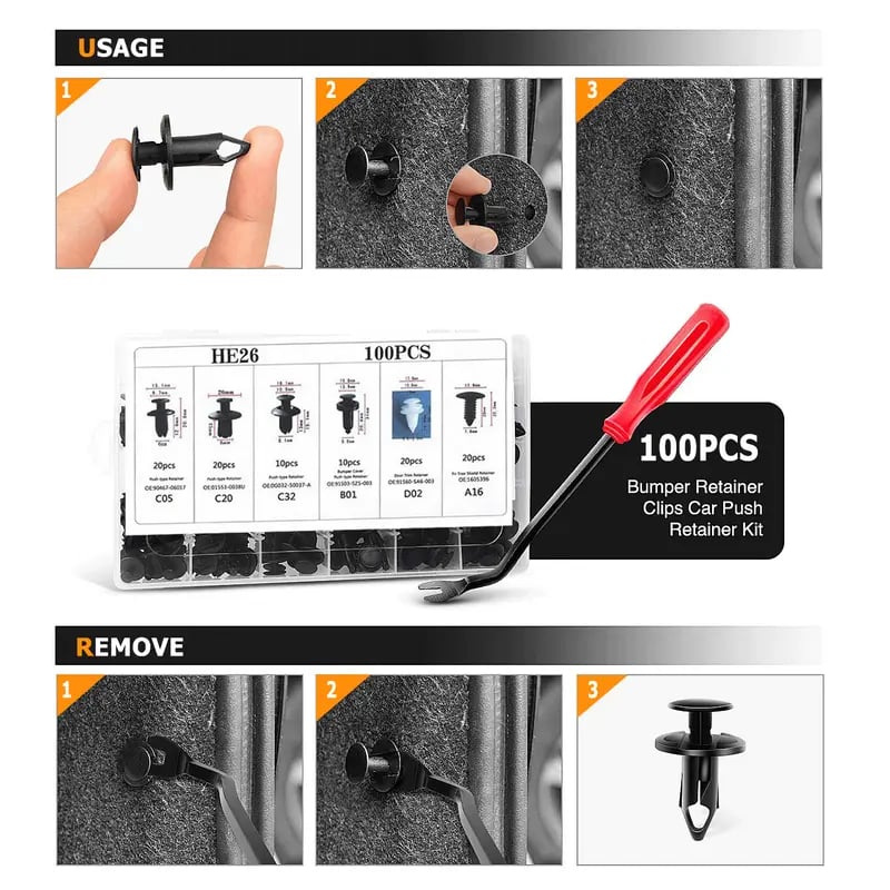 🎁49%OFF🔧100 PCS Car Clip Retainer Auto Fasteners Push Trim Bumper Plastic Rivets Clips Kit