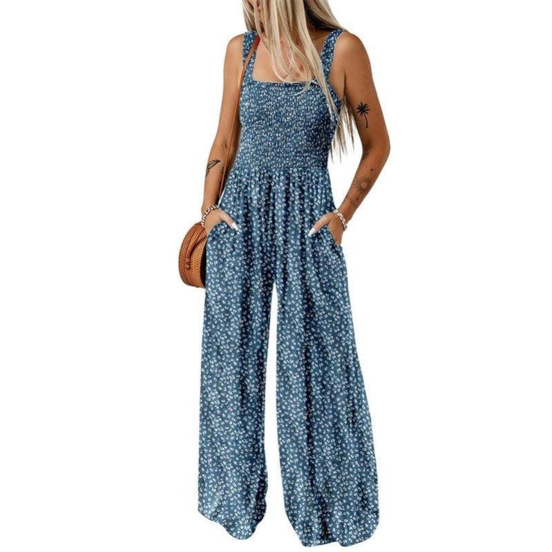 Breezy Wide-Leg Jumpsuit with Square Neckline & Bold Prints