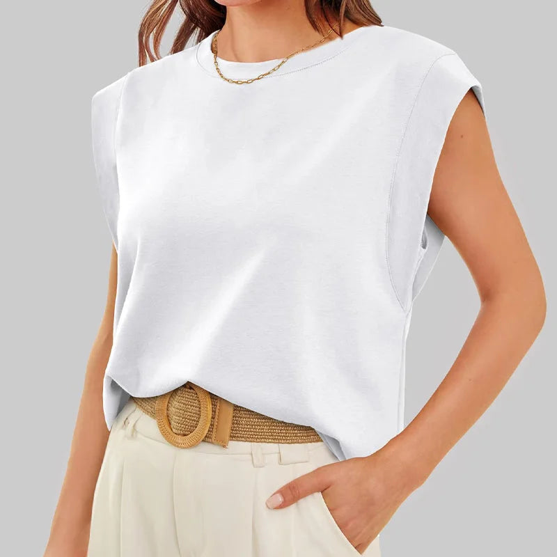 🔥Big price reduction 50% OFF💗Solid Color Round Neck Cap Sleeve Top