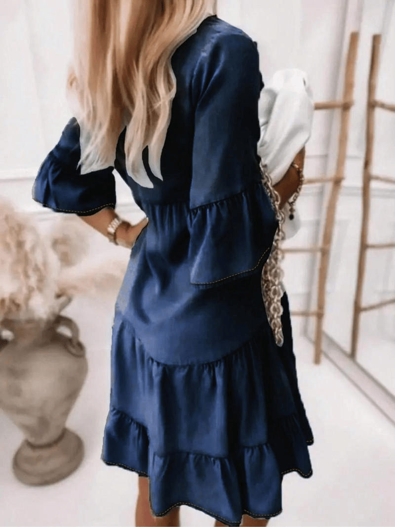 πV-Neck Ruffle Trim Summer Dress β Lightweight Denim Look