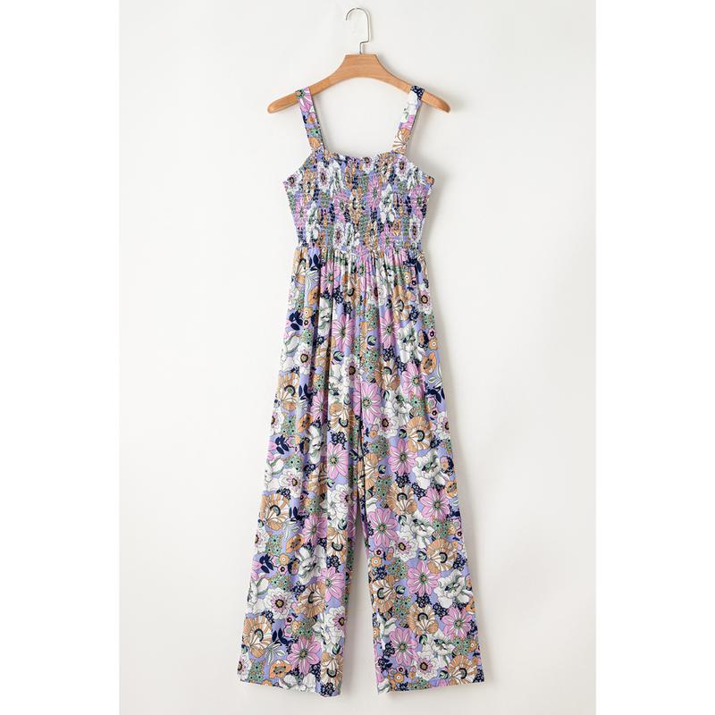 Breezy Wide-Leg Jumpsuit with Square Neckline & Bold Prints