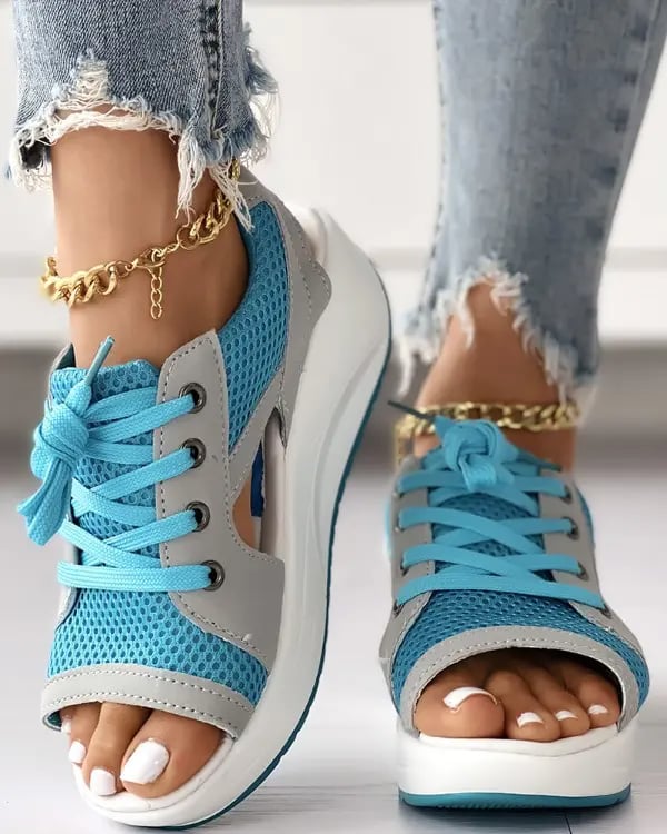 💥Last Day Promotion 50% OFF🔥- Contrast Paneled Cutout Lace-up Muffin Sandals👡