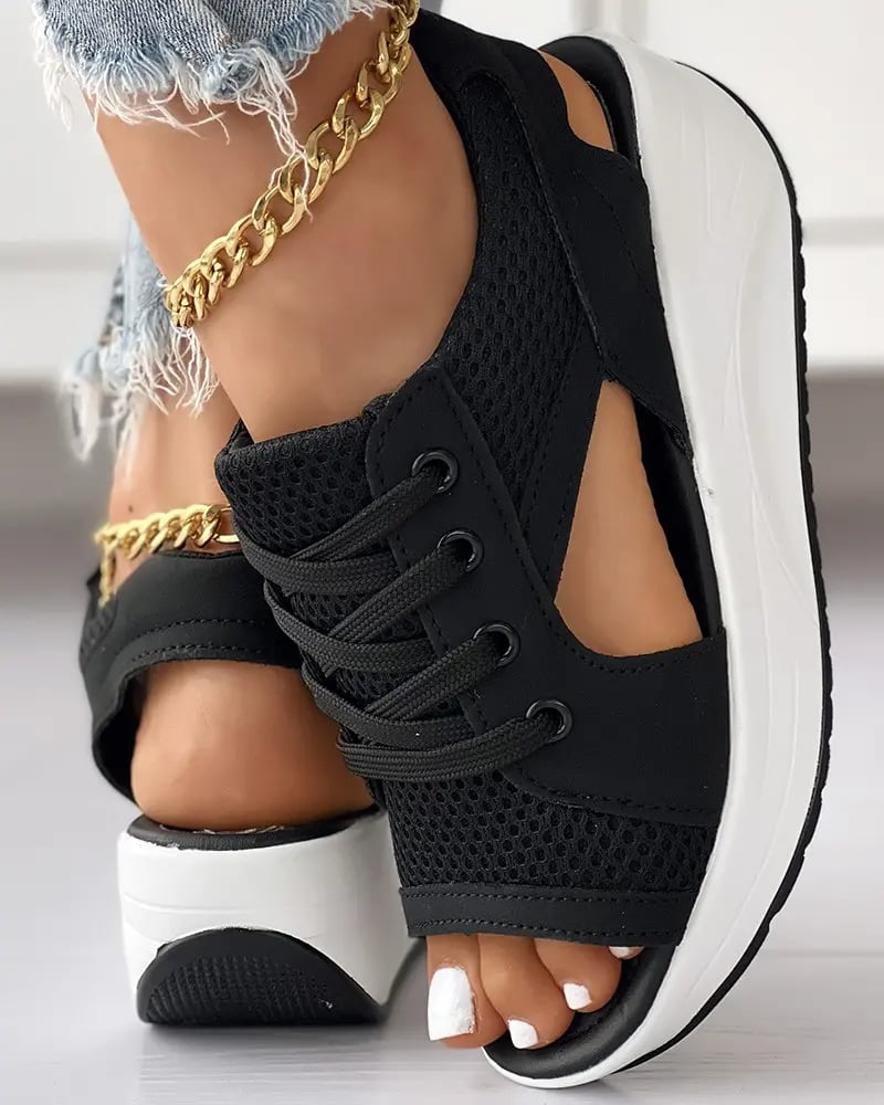 💥Last Day Promotion 50% OFF🔥- Contrast Paneled Cutout Lace-up Muffin Sandals👡