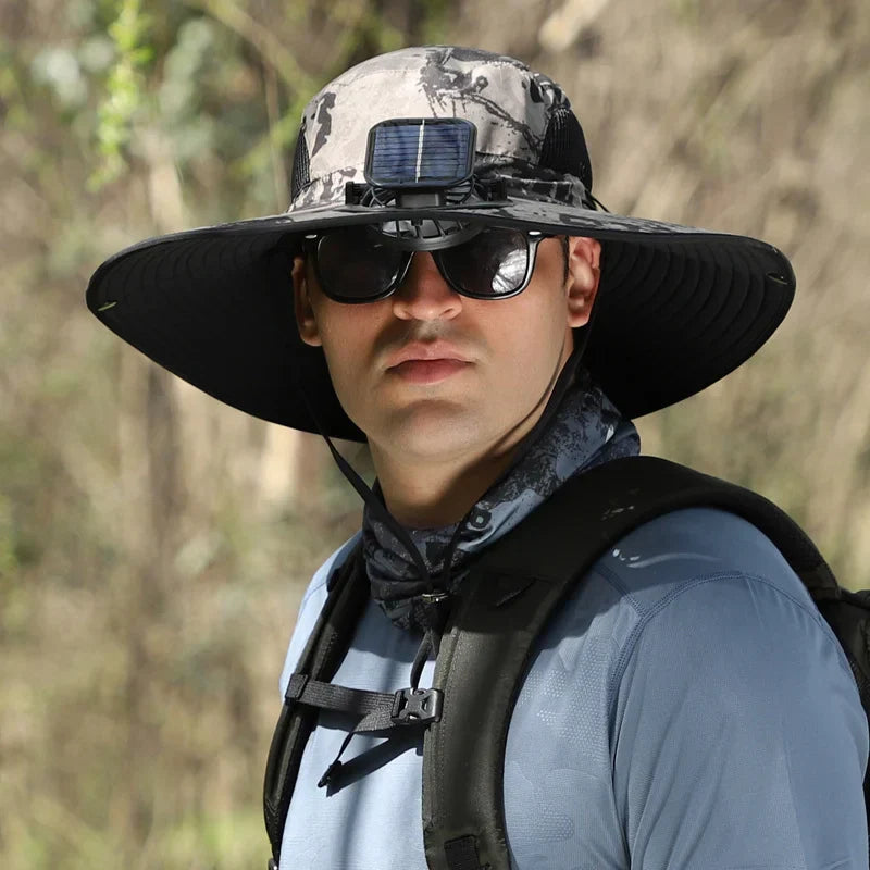 🔥Father's Day Sale 49% OFF - Wide Brim Solar Fan Outdoor Fishing Hat-Solar & USB Charging