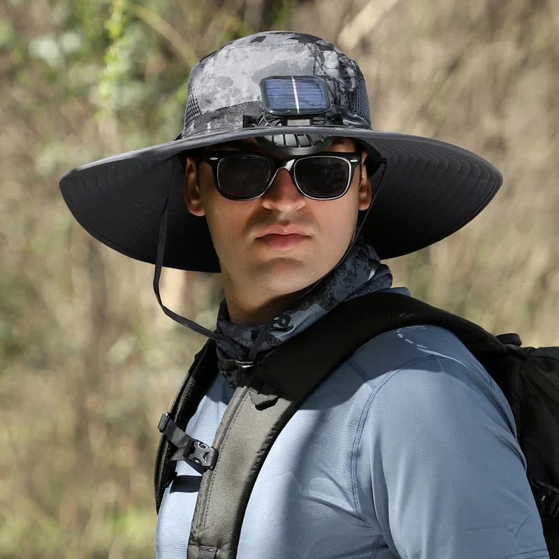 🔥Father's Day Sale 49% OFF - Wide Brim Solar Fan Outdoor Fishing Hat-Solar & USB Charging
