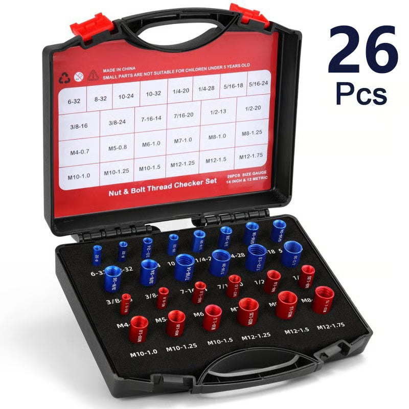 🔥44Pcs Alloy Nut and Bolt Thread Inspector, Charge-Free Thread Gauge, Metric and SAE Size Identification Tool for Inspection of Fixed Bolts or Threaded Holes