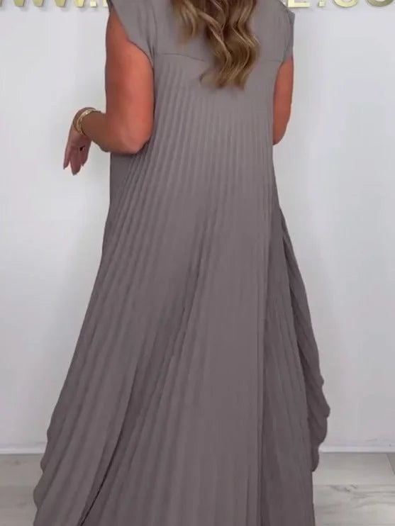 🔥time-limited discount 🔥Laney Pleated Short Sleeve Irregular Midi Top and Elastic Waist Wide Leg Pants Set