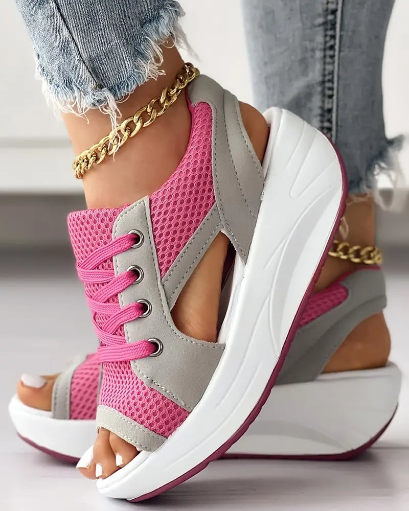 💥Last Day Promotion 50% OFF🔥- Contrast Paneled Cutout Lace-up Muffin Sandals👡