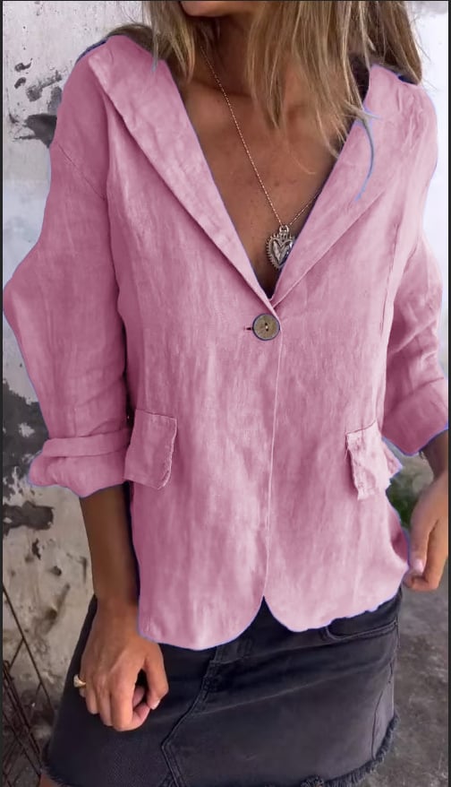 Cotton and Linen Casual Lapel Single-button Thin Coat