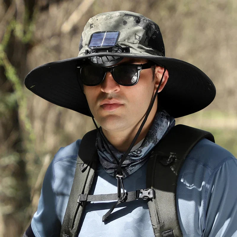 🔥Father's Day Sale 49% OFF - Wide Brim Solar Fan Outdoor Fishing Hat-Solar & USB Charging