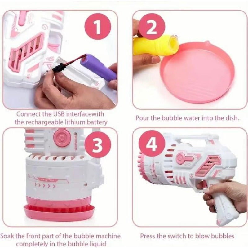 LED Bubble Blaster – 69-Hole Light-Up Machine with USB Recharge