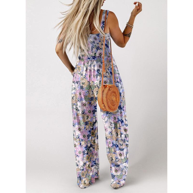Breezy Wide-Leg Jumpsuit with Square Neckline & Bold Prints