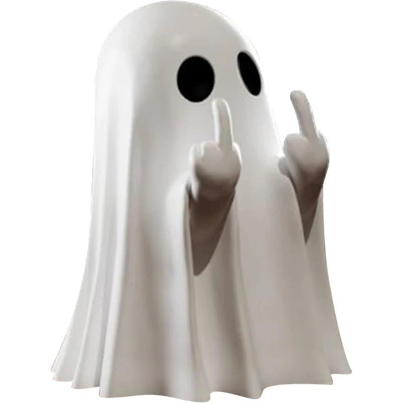 Mini Cute Ghost Statue with Middle Finger – Funny Halloween Desk Decor