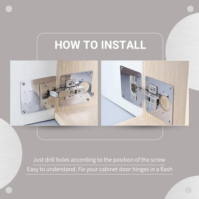 Stainless Steel Cabinet Hinge Repair Kit – Universal Mounting Plates with Screws