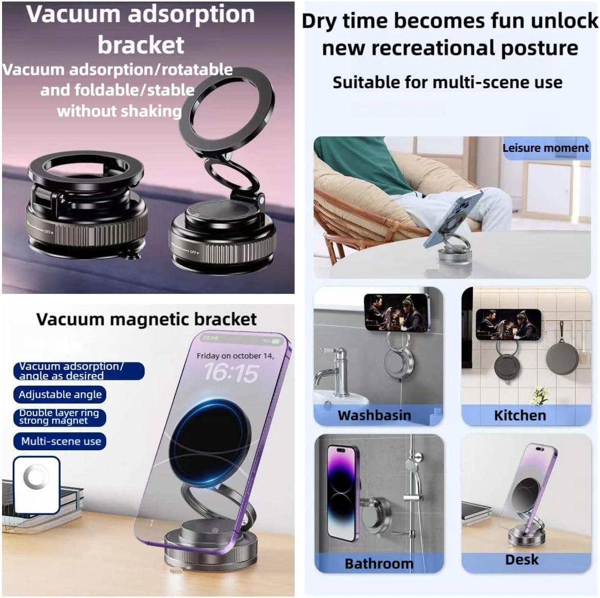 360° Magnetic Suction Phone Mount – Foldable Dual-Axis Stand for Car, Desk & Travel