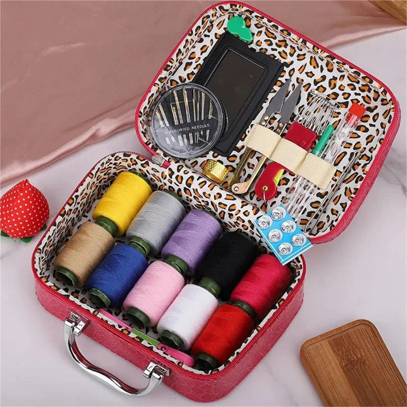 Portable Sewing Kit in Faux Leather Case