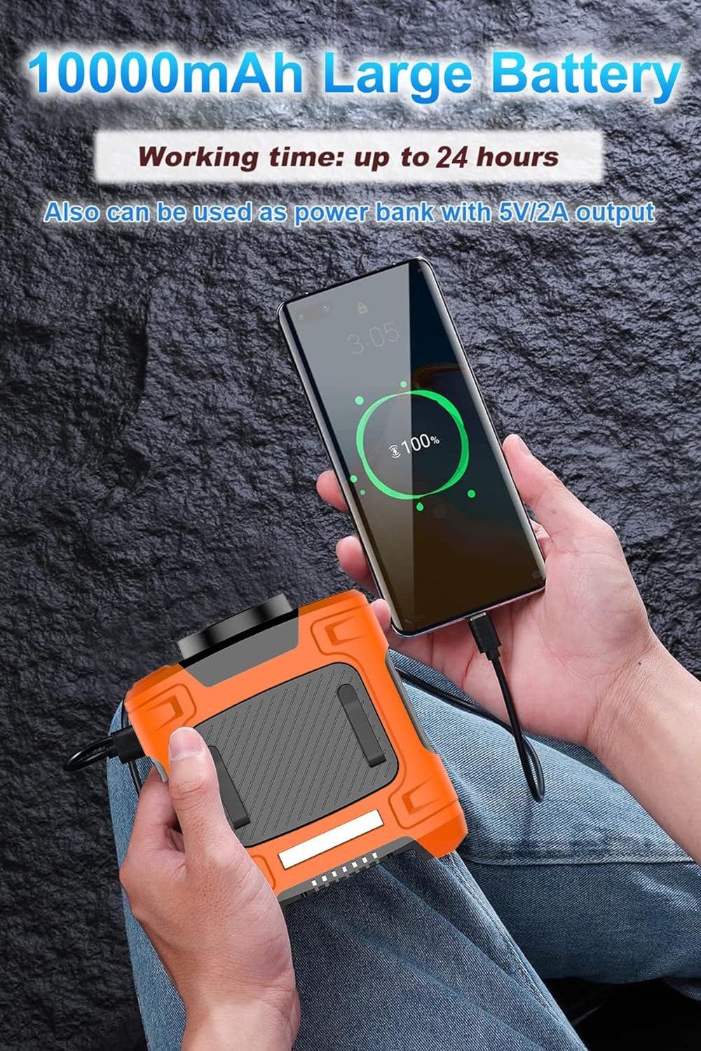 ☀️Last Day 49% OFF-10000mAh Outdoor Digital Fan with Flashlight