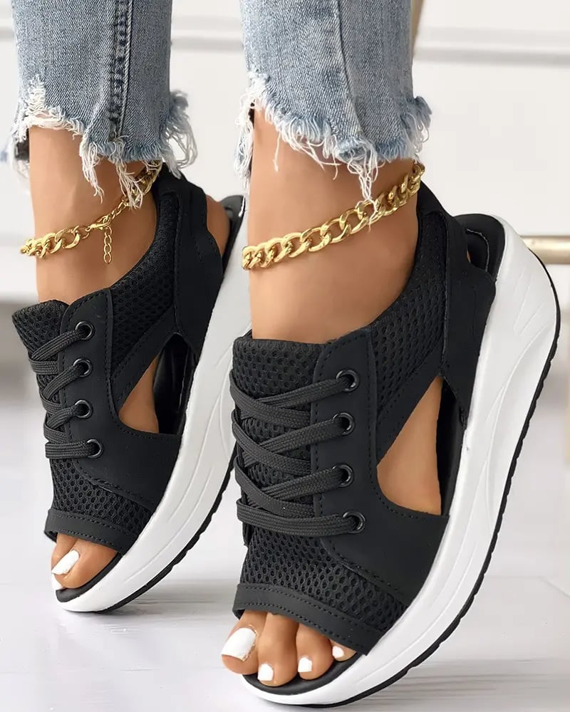 💥Last Day Promotion 50% OFF🔥- Contrast Paneled Cutout Lace-up Muffin Sandals👡