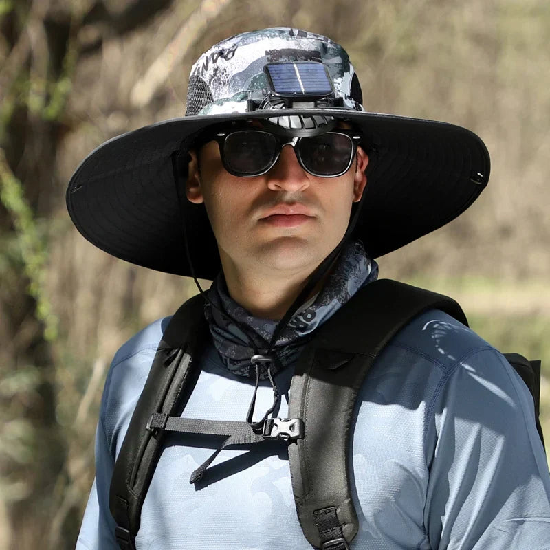 🔥Father's Day Sale 49% OFF - Wide Brim Solar Fan Outdoor Fishing Hat-Solar & USB Charging