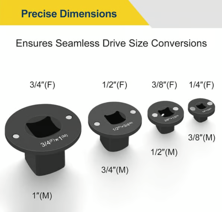 ✨2025 Low Profile Impact Socket Adapter Set – Industrial Drive Ratchet & Wrench Adapter Set for Tight Spaces, 4PC Hardware Kit: 3/4" to 1", 1/2" to 3/4", 1/2" to 3/8", 1/4" to 3/8"