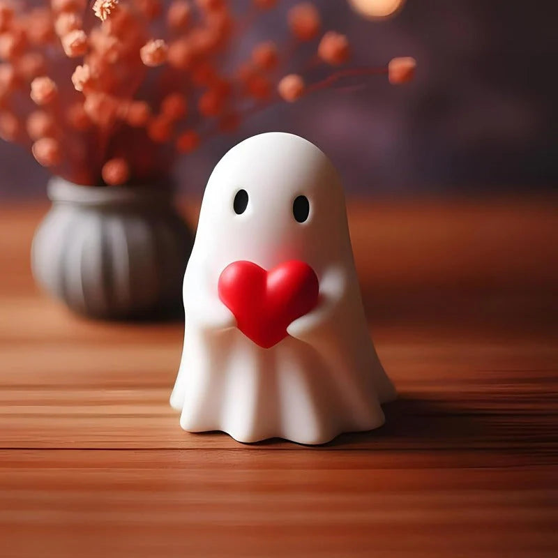 Mini Cute Ghost Statue with Middle Finger – Funny Halloween Desk Decor