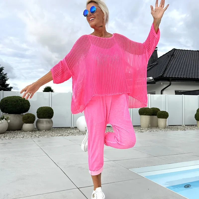 🌞Summer Sale 50% OFF🌸Women's letter print jumpsuit + hollow smock leisure suit