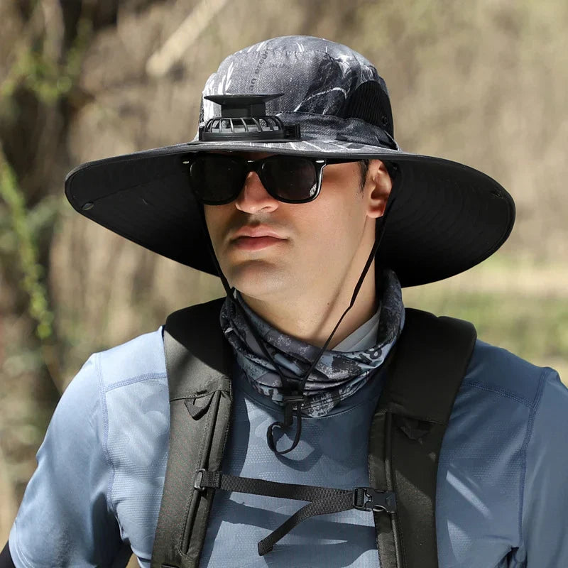 🔥Father's Day Sale 49% OFF - Wide Brim Solar Fan Outdoor Fishing Hat-Solar & USB Charging