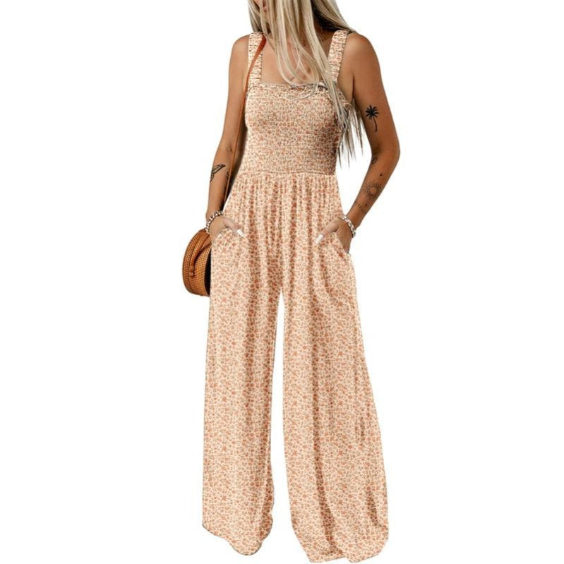Breezy Wide-Leg Jumpsuit with Square Neckline & Bold Prints