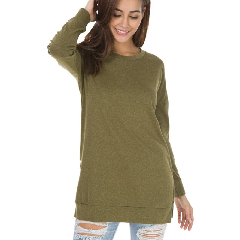 Women's Long Sleeve Side Slit Loose Tops