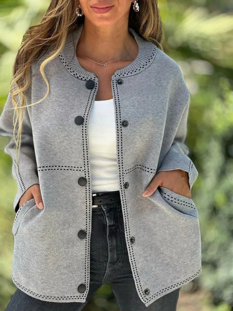 Round Neck Button Stripe Tops