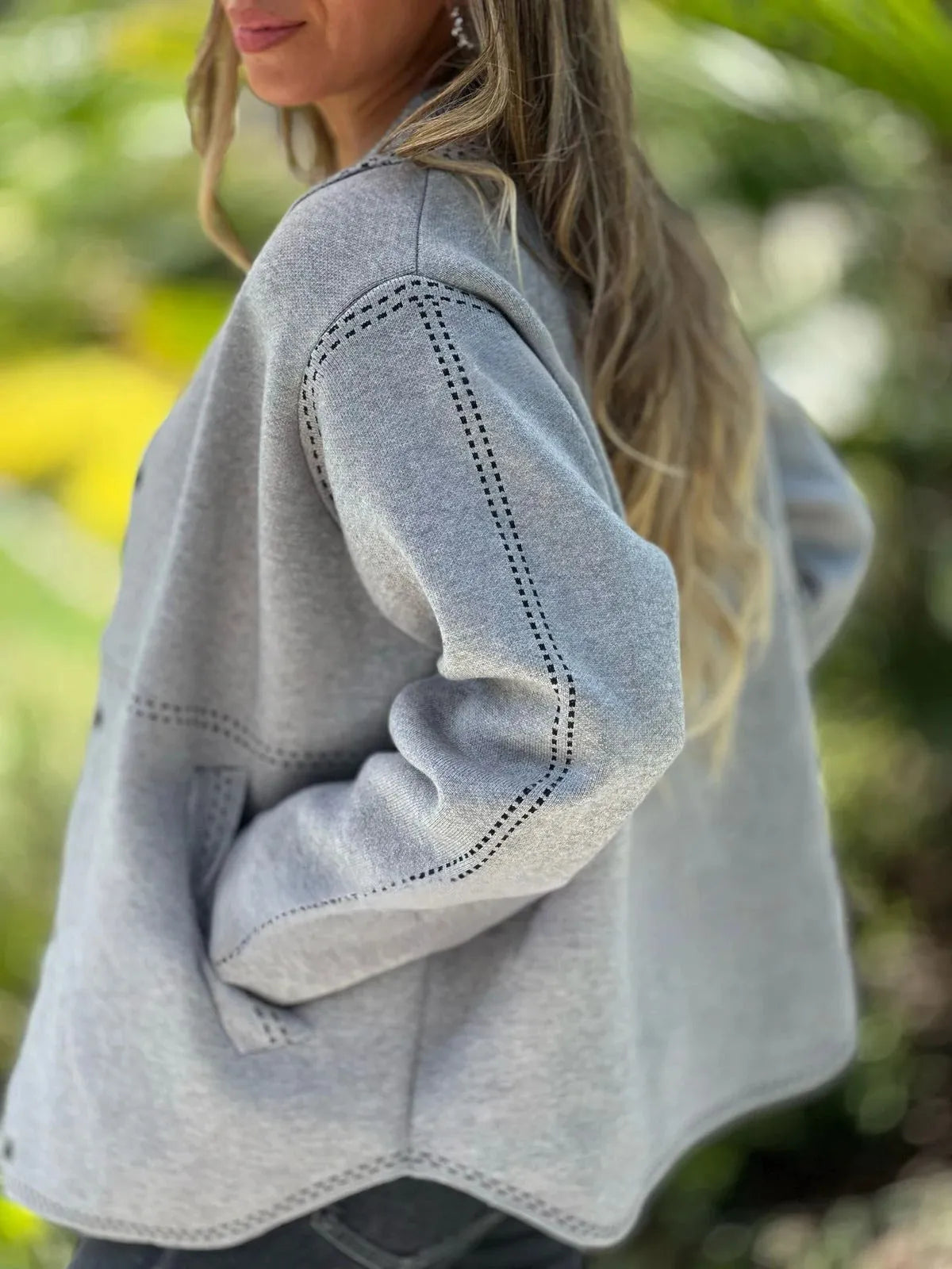 Round Neck Button Stripe Tops
