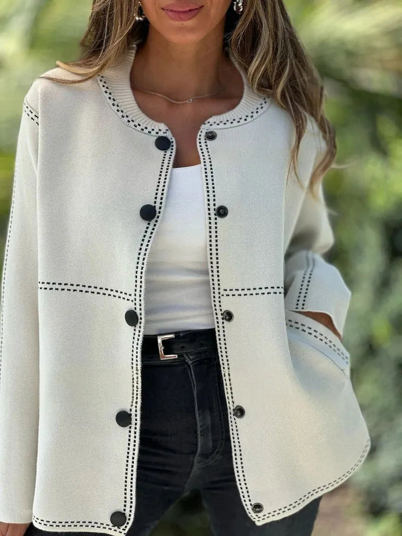 Round Neck Button Stripe Tops