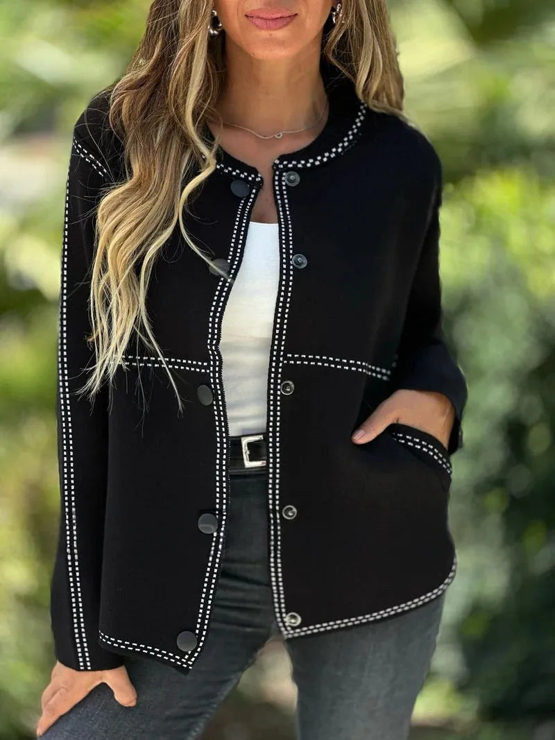 Round Neck Button Stripe Tops