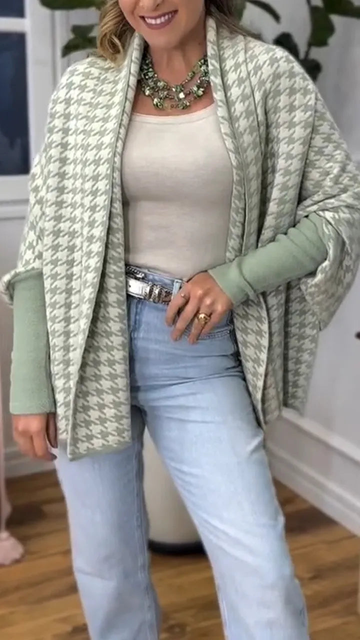 Ladies Printed Spliced Knitted Casual Cardigan