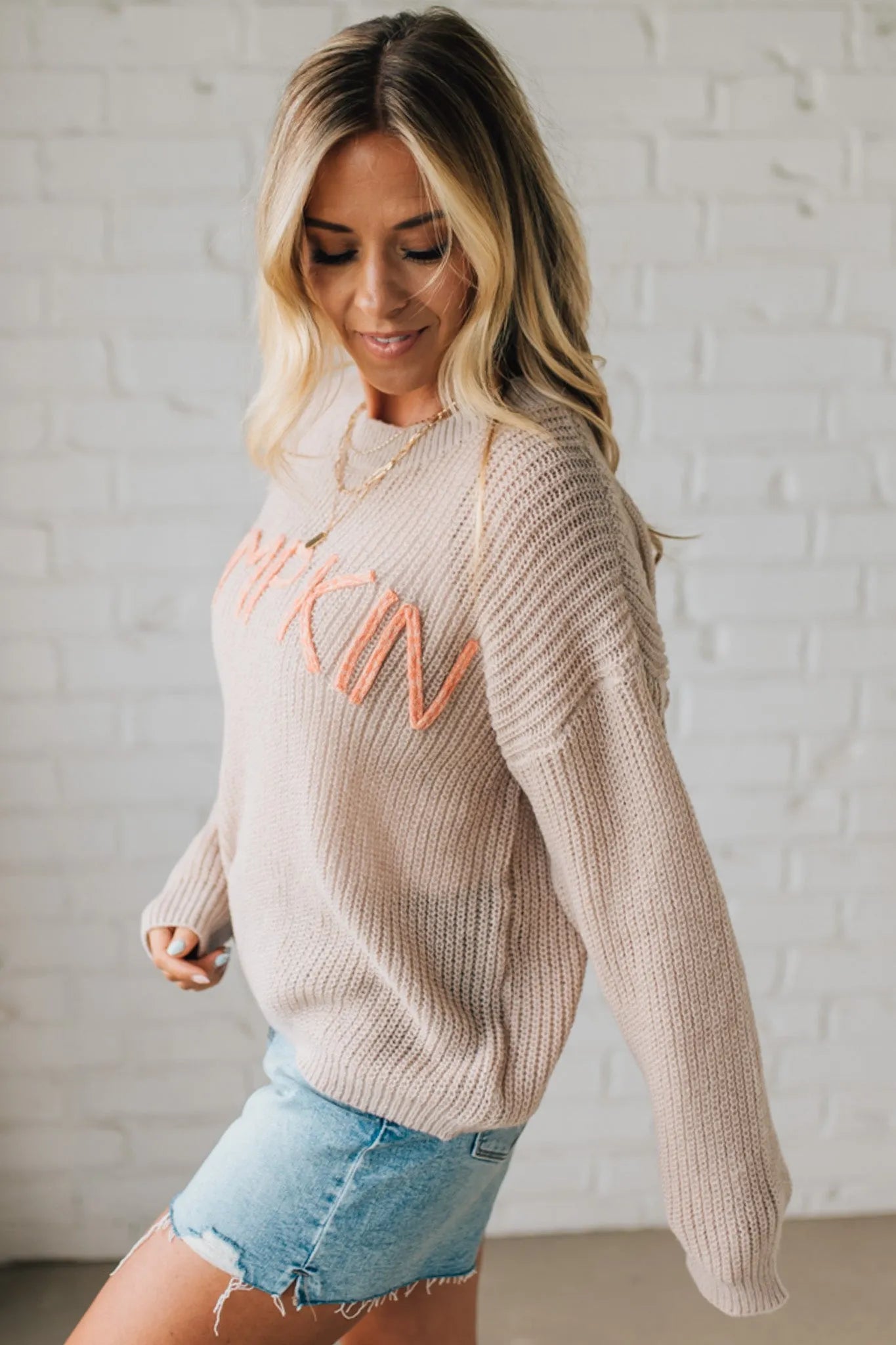 Pumpkin Lettered Boyfriend Sweater