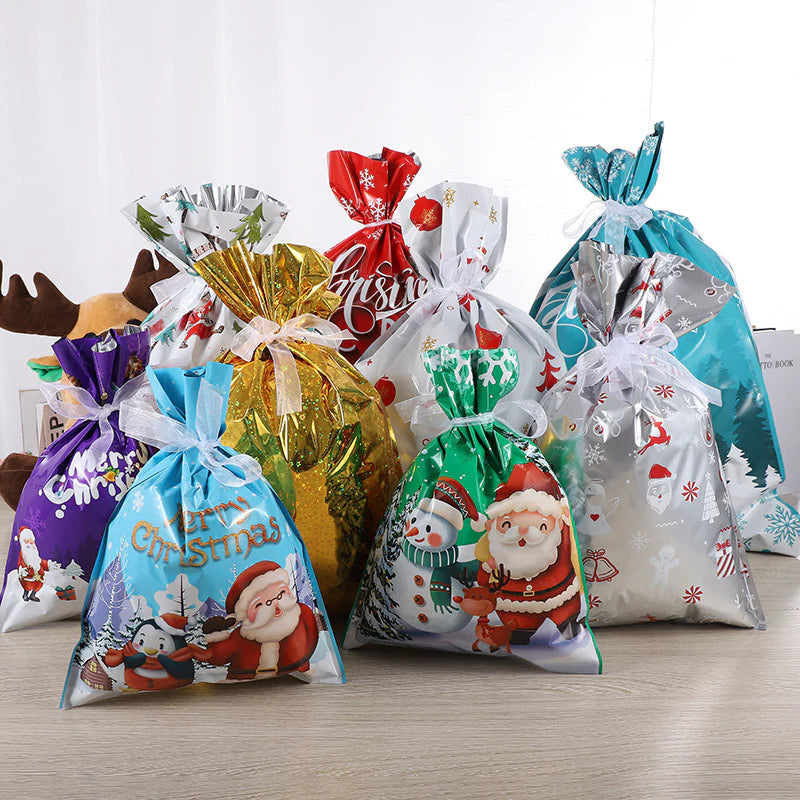 Christmas Drawstring Gift Bags — Festive & Durable with 30 Gift Tags