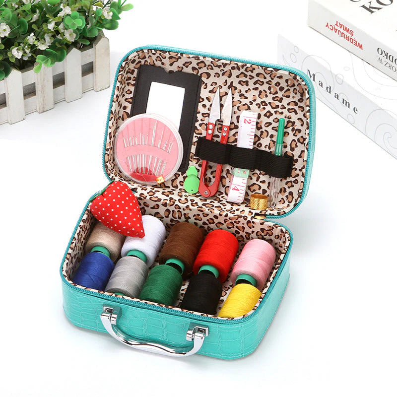 Portable Sewing Kit in Faux Leather Case