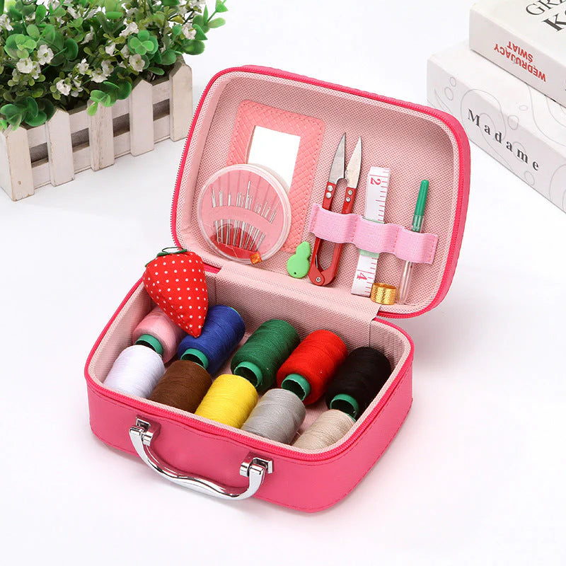 Portable Sewing Kit in Faux Leather Case