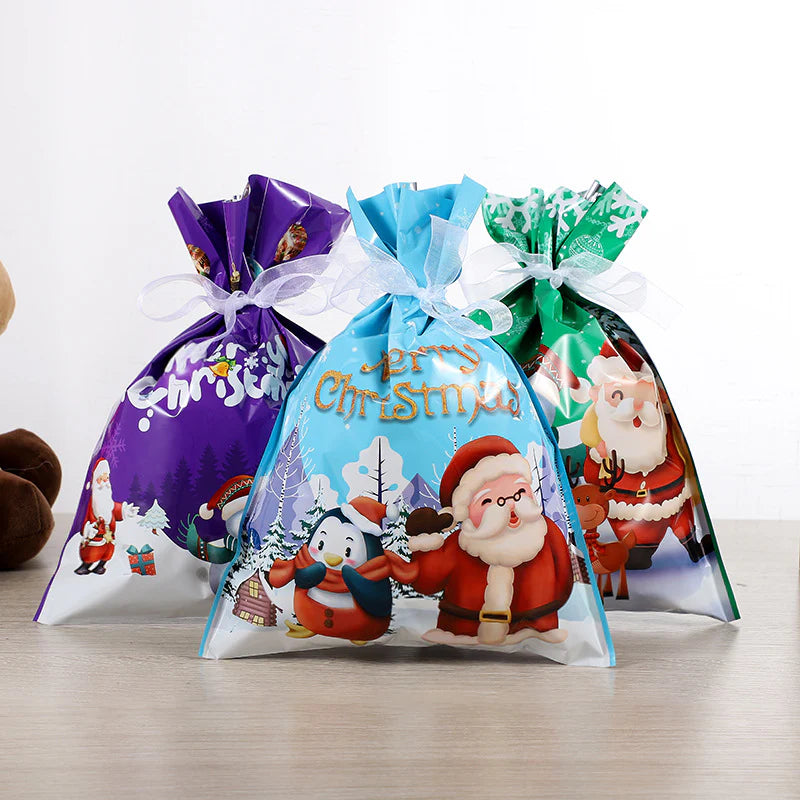 Christmas Drawstring Gift Bags — Festive & Durable with 30 Gift Tags