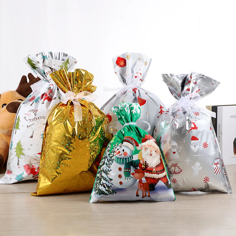 Christmas Drawstring Gift Bags — Festive & Durable with 30 Gift Tags