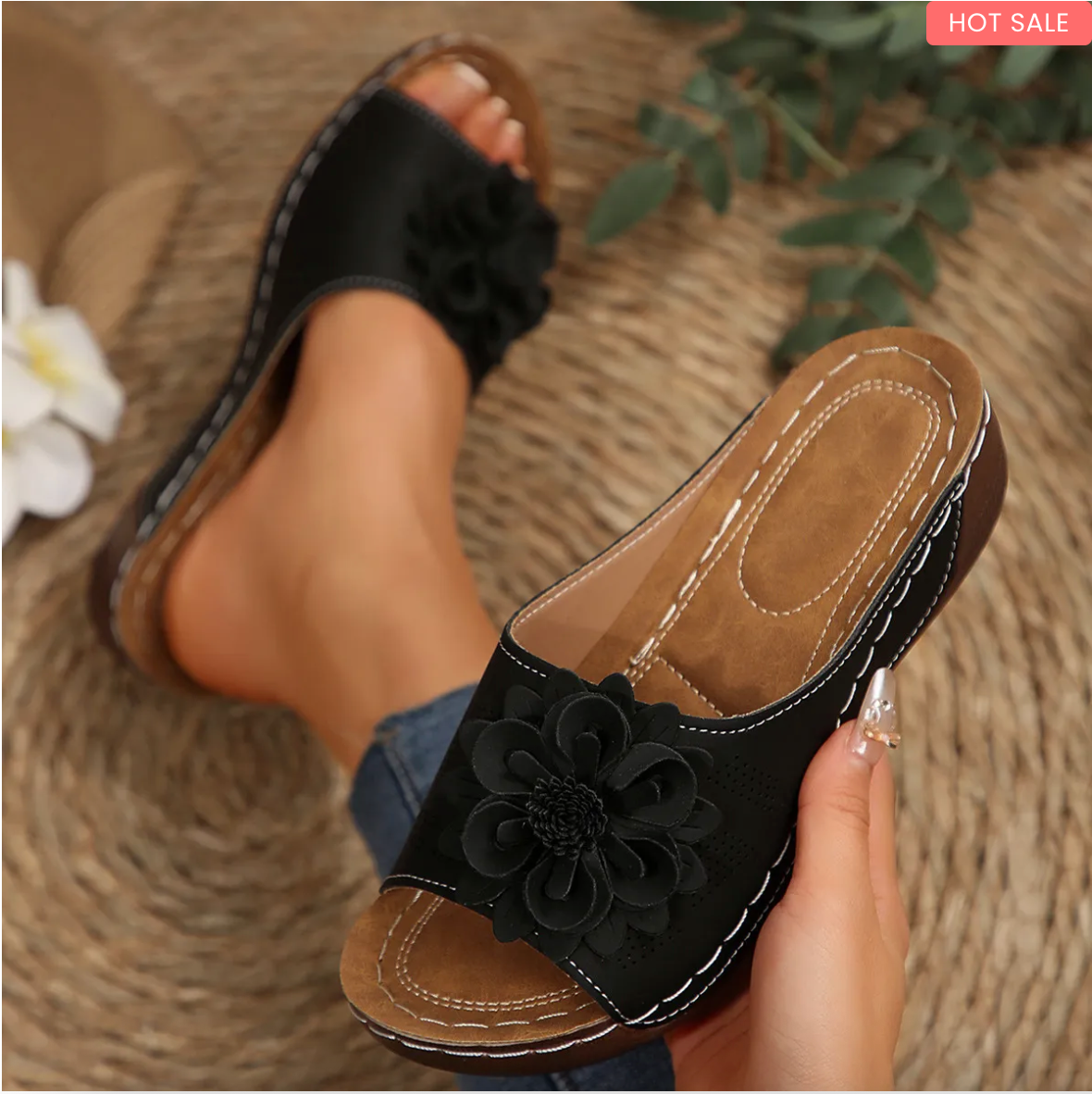 Women's Floral Wedge Sandals – Open-Toe Slip-Ons for Casual Summer Outings
