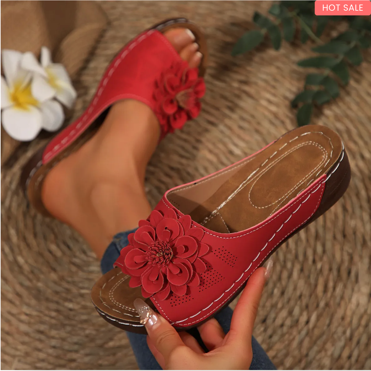 Women's Floral Wedge Sandals – Open-Toe Slip-Ons for Casual Summer Outings