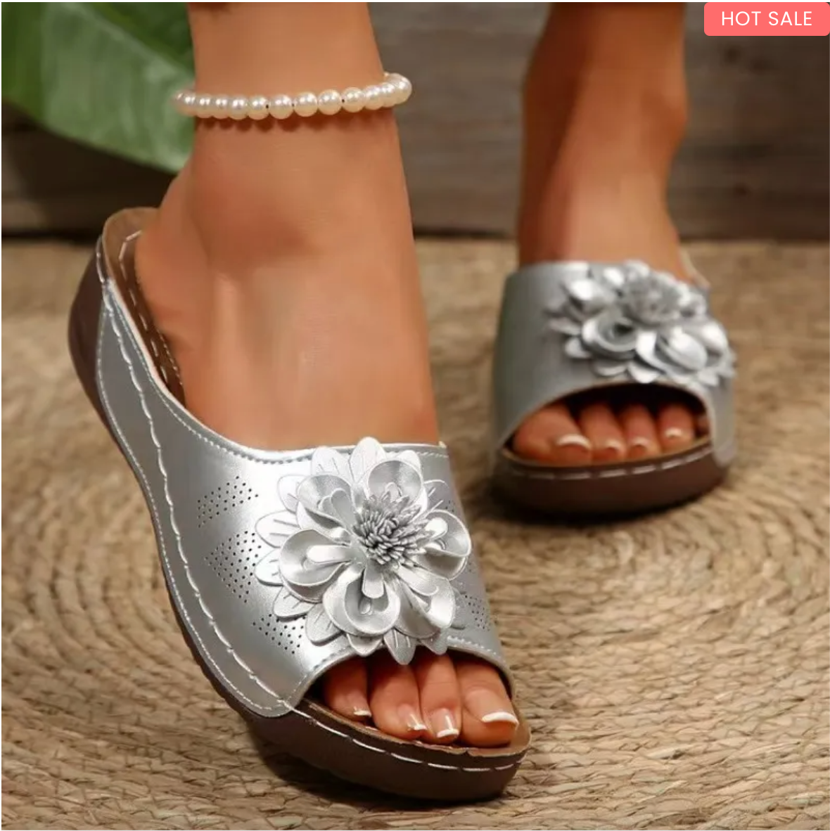 Women's Floral Wedge Sandals – Open-Toe Slip-Ons for Casual Summer Outings